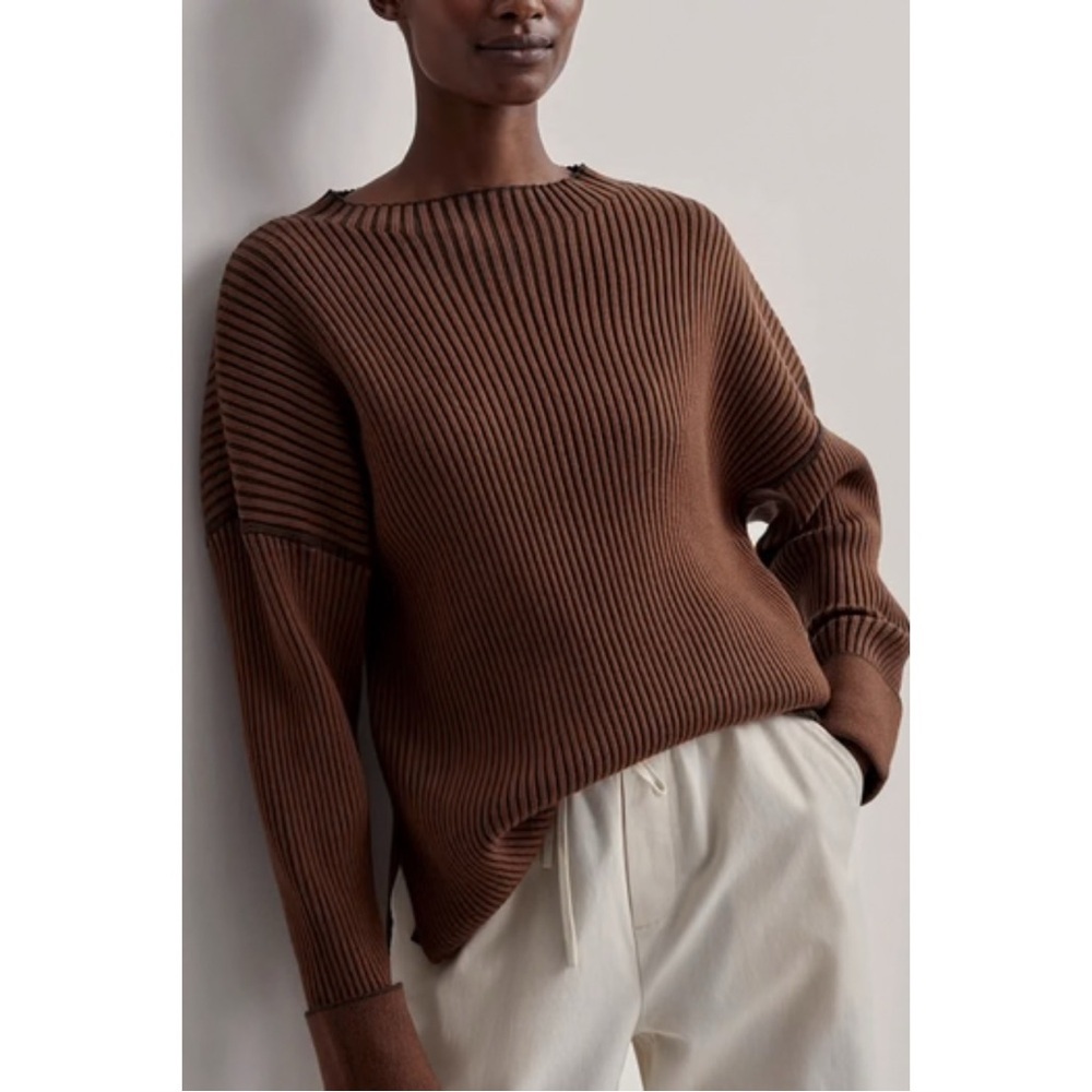 Varley Brown Ribbed Crew Neck Sweater Excellent Condition